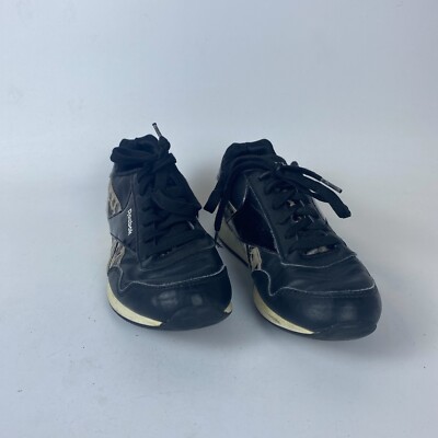 Reebok Royal 422 Sports Shoes Girls Size 4.5 Black Leopard Print Leather Lace up