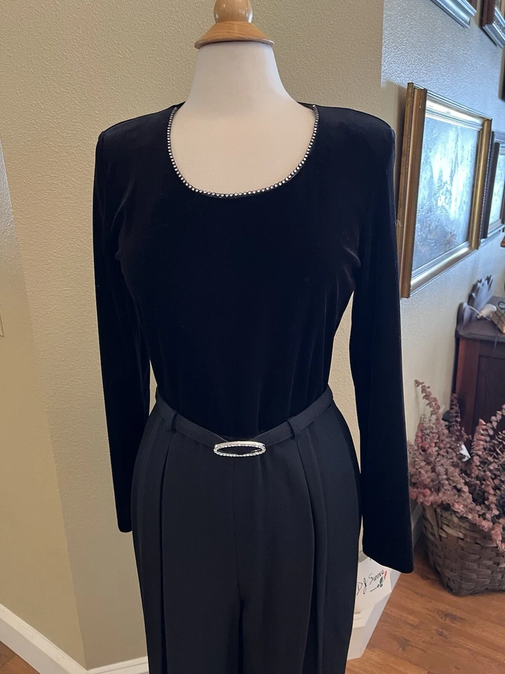 Mono mameluco vintage nuevo con etiquetas años 80 90 terciopelo estrás cinturón negro cremallera talla 12 Foto 2 de 4