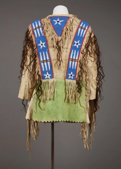 Old Style American Buckskin Buffalo Beaded Fringes Powwow Regalia War Shirt - Image 2 of 4