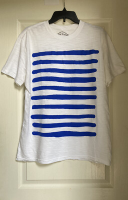 Red Camel Men s Short Sleeve T-Shirt White Blue Stripes Size XL GUC