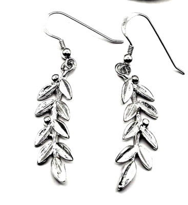 Sterling Silver 925 Olive Leaf Dangle Earrings For Women