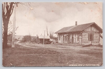 Burnham Maine, Street View, Grain & Hardware Store, 1906 ME Postcard