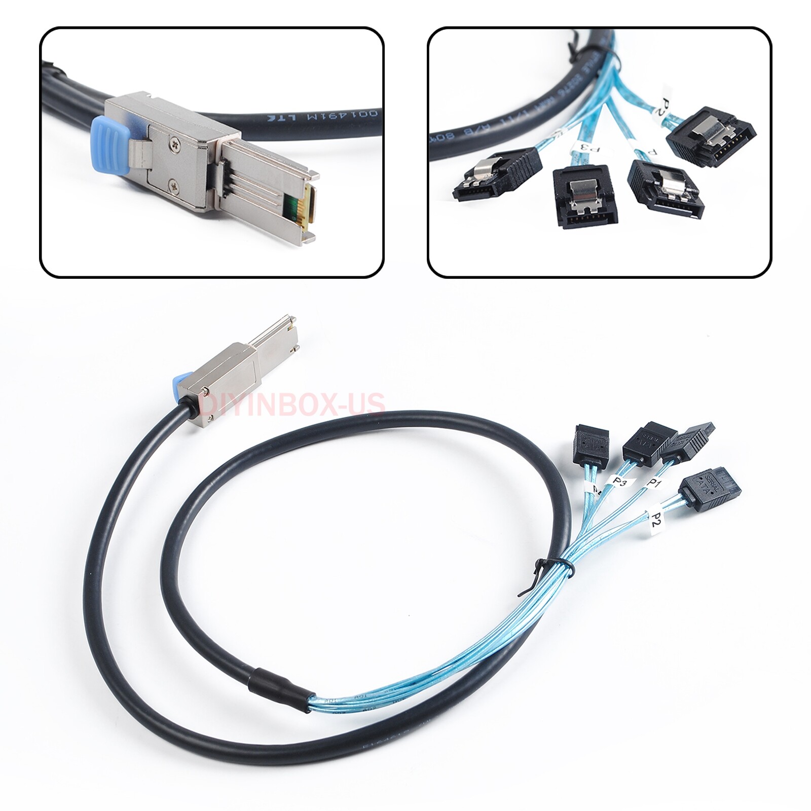 Fo 9201-16e Mini-SAS SFF-8088 26P to 4 X SATA 7Pin Forward Breakout Cable 1Meter