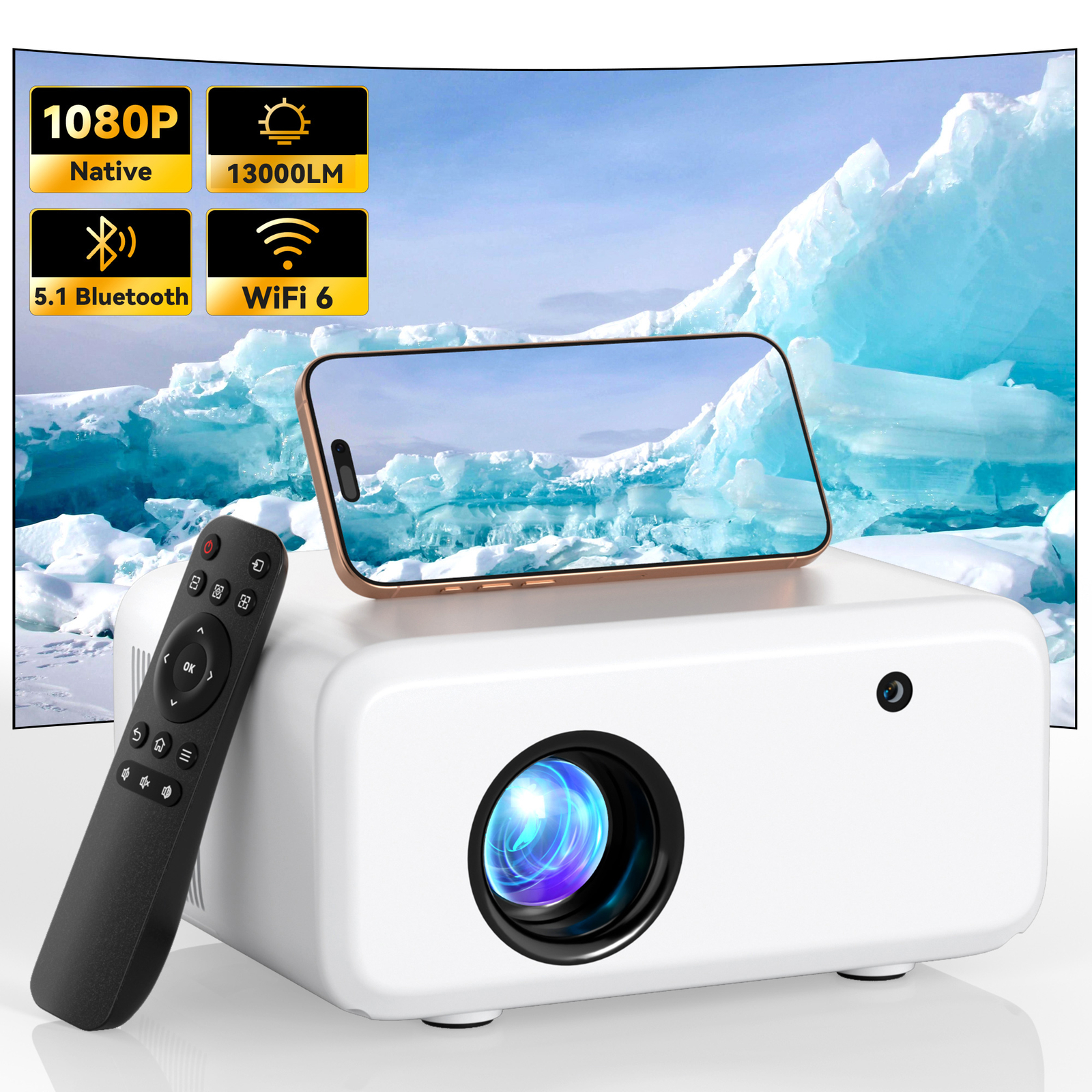 4K 13000LMS Mini 1080P Beamer Projektor LCD WiFi Bluetooth