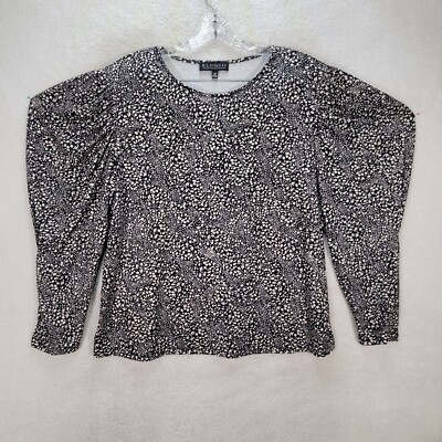 Eloquii Womens Top Plus Size 16 Black Polka Dot Boat Neck Puff Sleeve Blouse
