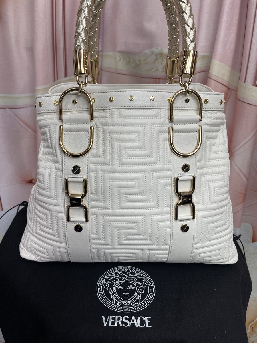 VERSACE White NAPPA Leather MADONNA SNAP OUT OF IT Shopper Handbag