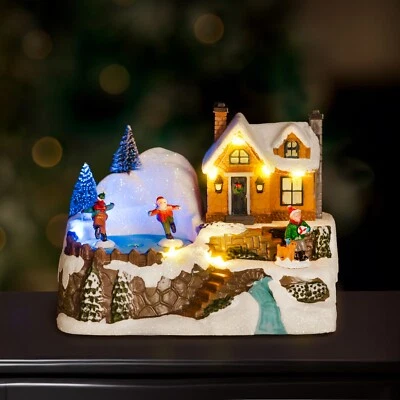 MARCO PAUL Christmas Musical Village Scene Decoration LED Lighting Ice Skating Ornament