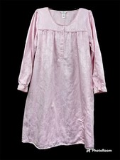 Adonna Nightgown Large Pink Long Sleeves Half Button Front Damask Midi Prairie
