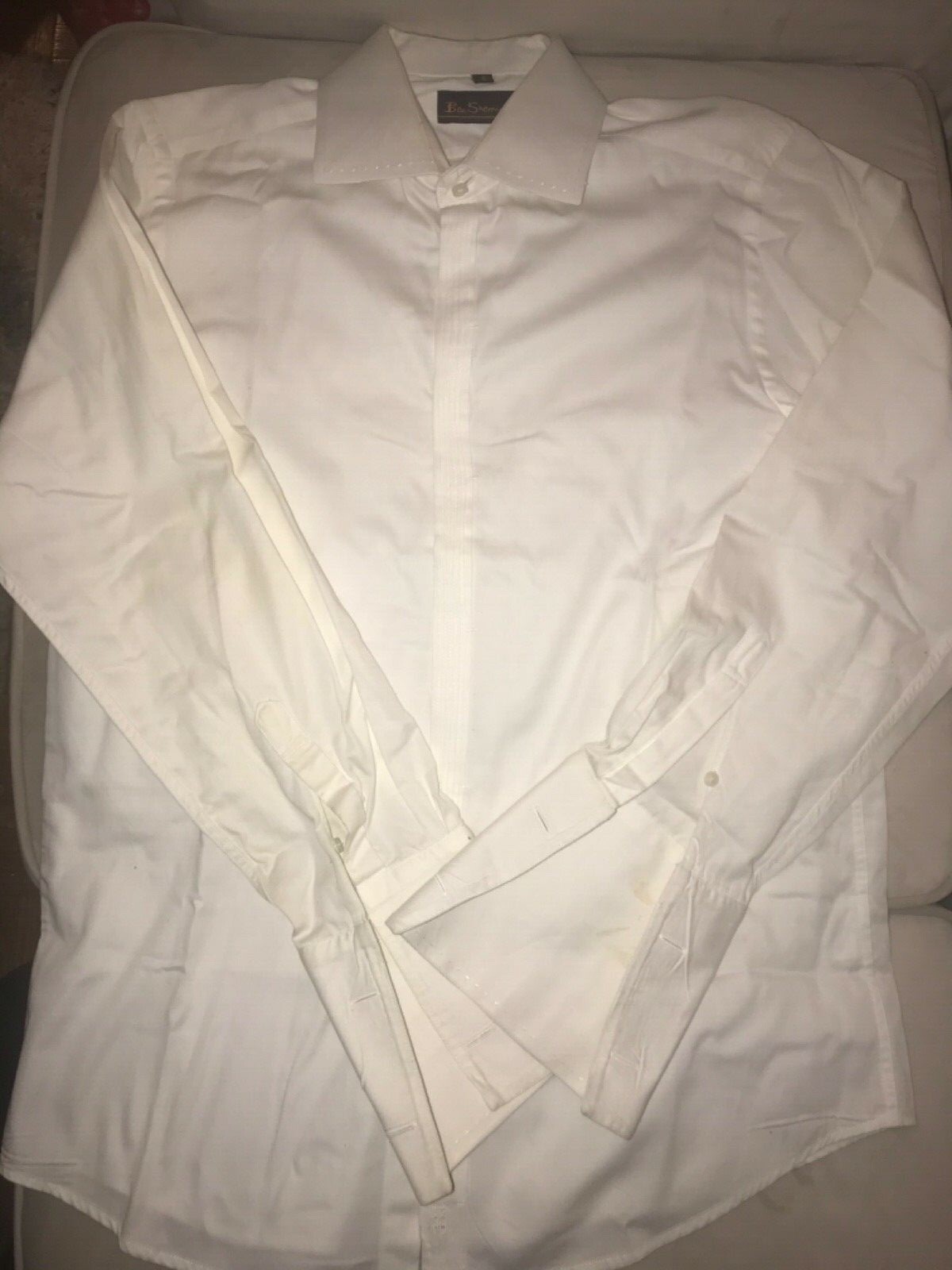 Ben Sherman White Tuxedo Dress Shirt Pleated French C… Gem