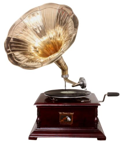 Replica Gramophone Player 78 rpm vinyl phonograph Brass Horn HMV Vintage Wind up - Picture 1 of 6