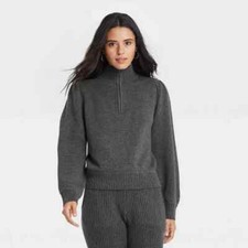 Universal Thread Women's Quarter Zip Mock Turtleneck Pullover Sweater Gray XS
