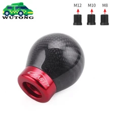 Real Carbon Fiber Black & Red Ball Round Manual MT Car Gear Shift Knob Shifter