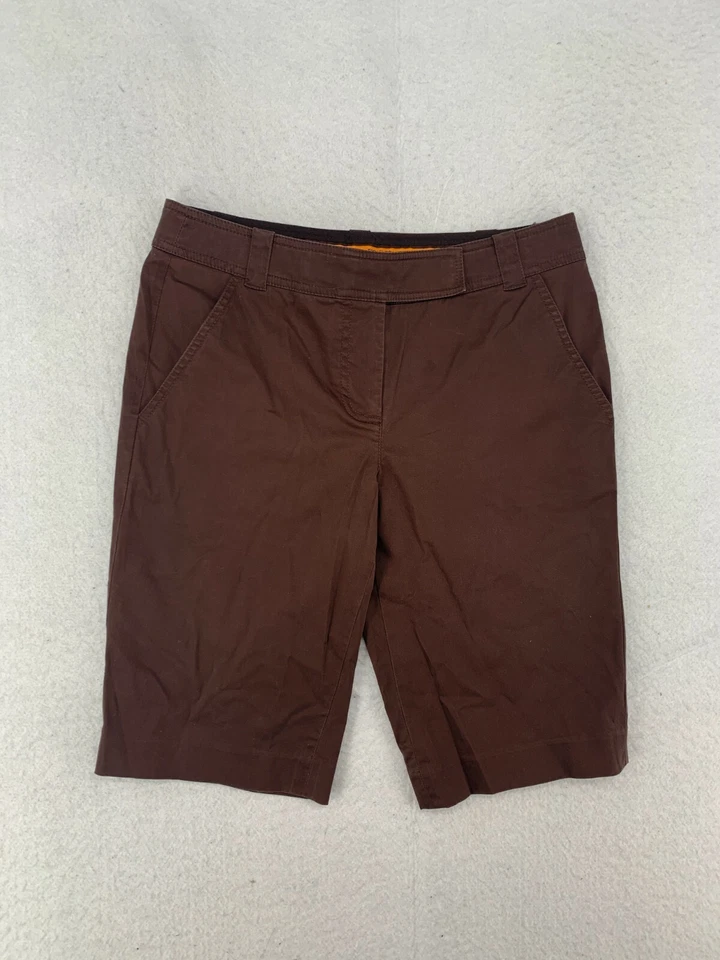 Bermuda Tory Burch feminina tamanho 4 marrom gancho elástico e bolsos para cortar os olhos - Imagem 2 de 4