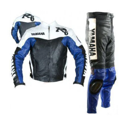 YAMAHA R6 Courses Combinaison de Moto en Cuir Hommes Moto en Cuir Veste Pantalon - Photo 1/2