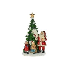 Santa Claus Kids w Xmas Tree Resin Figurine 12" Christmas Traditions Holiday