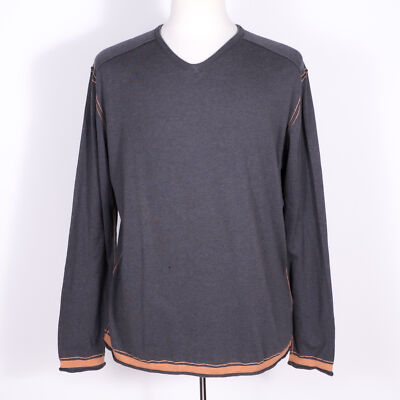 NWT Agave Lux Gray Cotton Knit Pullover V-Neck Contrast Sweater Top - SZ XL