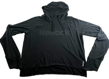 Reebok Womens Hoodie Sweatshirt Sz M Black Logo Long Sleeve Thumb Holes