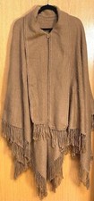 Artesania Textil Ccahuantico Alpaca Wool Brown Fringe Poncho Sweater Cape Peru