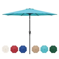 9FT Outdoor Patio Umbrella 8 Ribs Table Umbrellas Push Button Tilt Turquoise