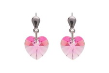 Heart Earrings Sterling Silver Drops Pink Austrian Crystal Drop