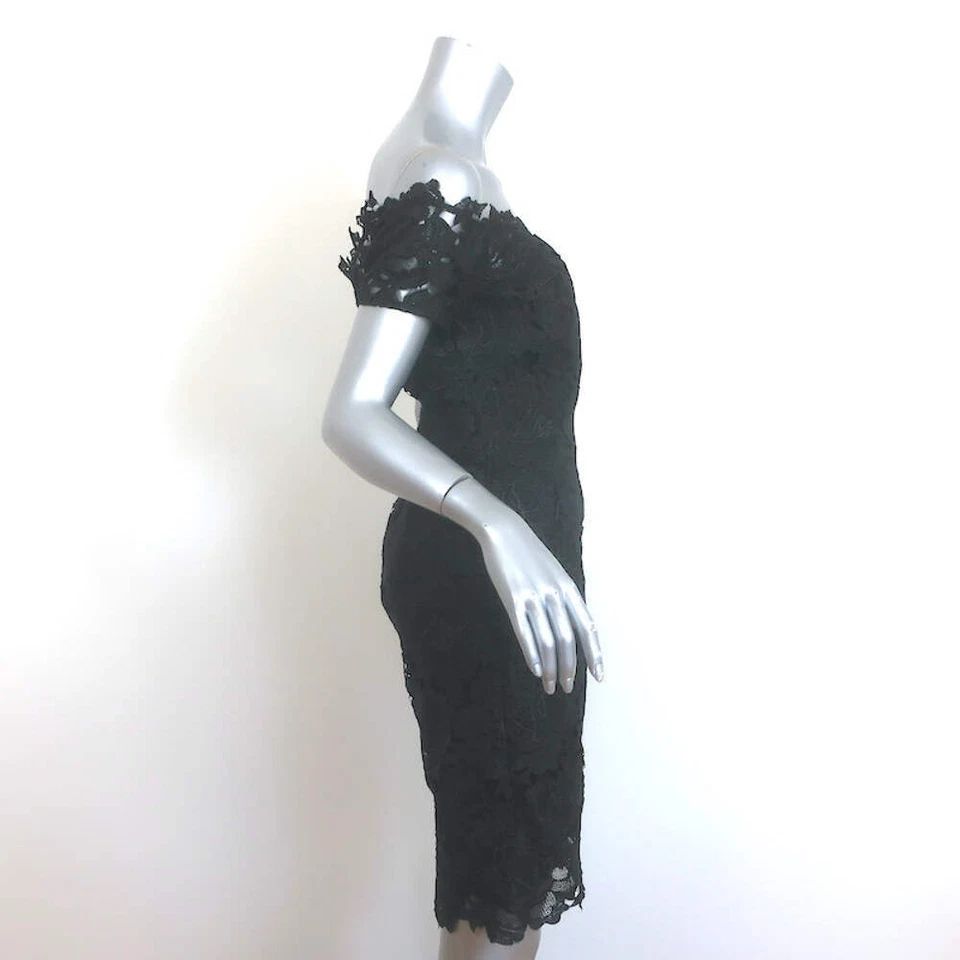 ML Monique Lhuillier Off the Shoulder Lace Dress Black Size 6 - Image 3 of 4