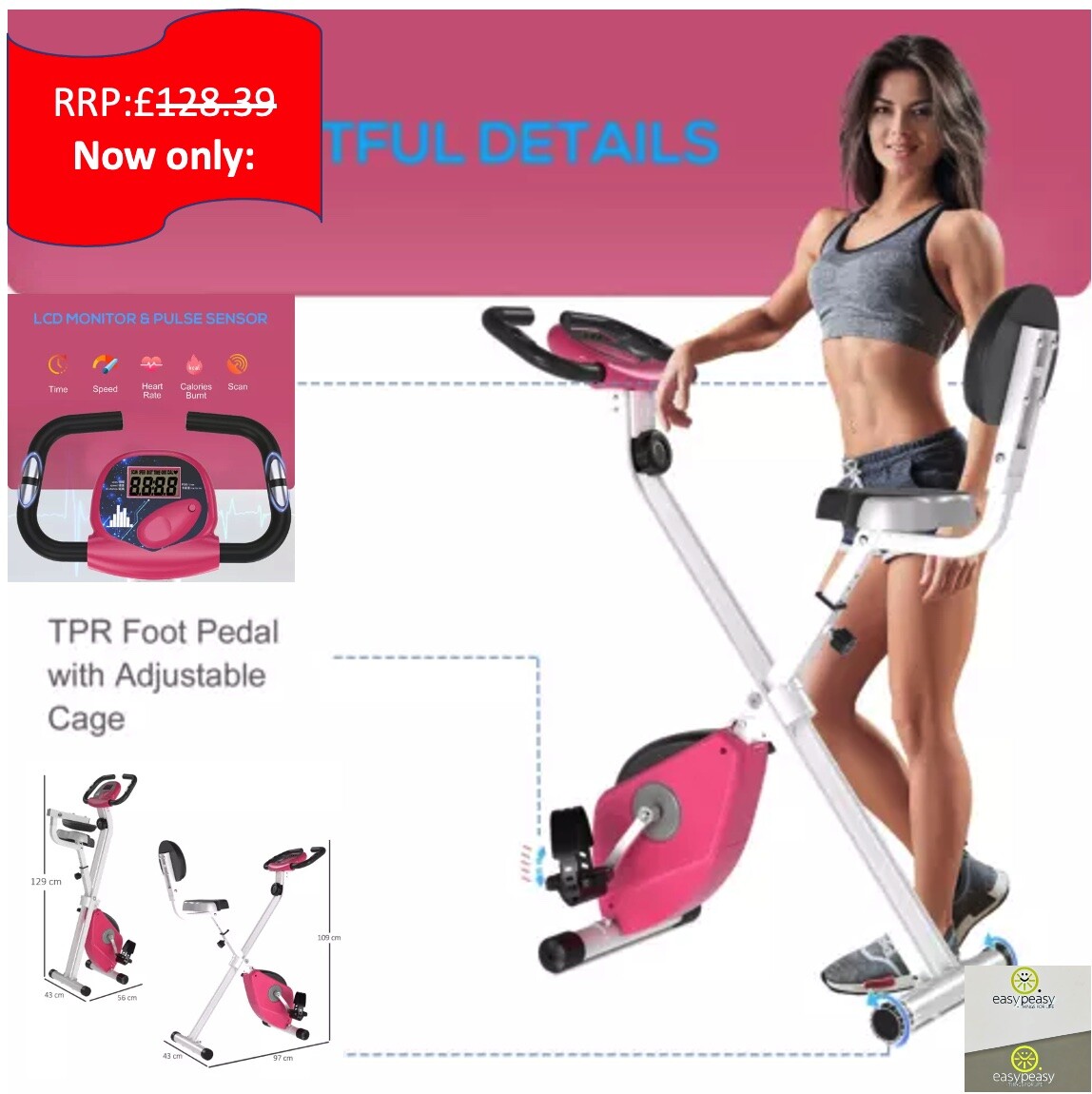 Homcom Manual Resistance Exercise Bike Foldable LCD Monitor