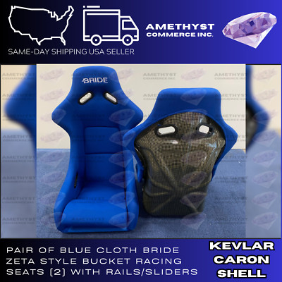 PAIR BRIDE Zeta 2 Style BLUE Seats Yellow Carbon Fiber BUCKET Drift Race Racing