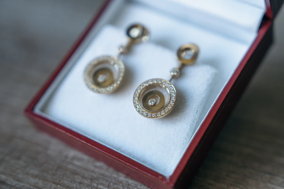 Pendientes colgantes Chopard oro diamante colección Happy Spirit auténticos con papeleo Foto 2 de 4