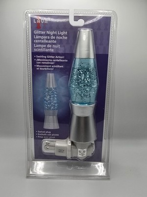 Lava Lite Plug-In Night Light Lava Lamp Style Blue Glitter Silver Wall Plug Y2K