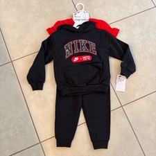 NWT Nike Boys 3 Piece Outfit Set Size 4 Hoodie Joggers Shirt Black Red