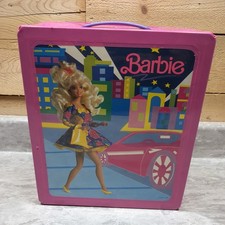 Vintage Mattel Barbie Pink Carrying Case Vinyl 1989 Doll Fashion Wardrobe Trunk