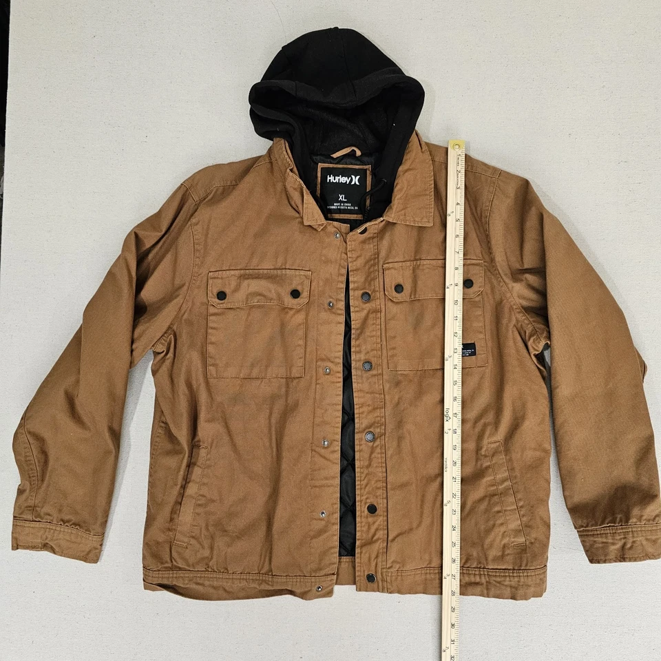 Chaqueta de camionero Hurley para hombre con capucha marrón acolchada negra X-grande usada Foto 2 de 4