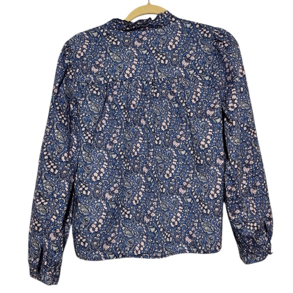 J Crew Liberty Fabric Blouse Top Size S Blue Pink Floral Puff Sleeve Spring
