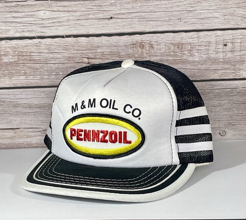 Pennzoil Hat Vintage Three Stripe Trucker Snapback Hat-M & M Oil Co Dalton Ohio