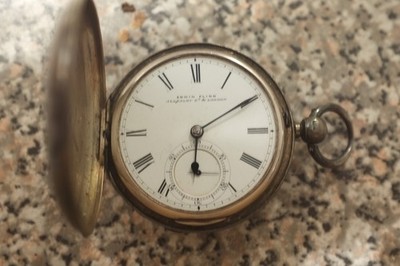 1882 Edwin Flinn London English-made sterling silver pocket watch, good balance