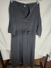 Calvin Klein Knit Dress M Dark Gray Black Belt Trim Neck Short Sleeve Career