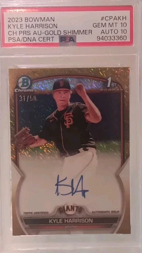 2023 Bowman Chrome Kyle Harrison Gold Shimmer /50 Double PSA 10 Giants Red Sox