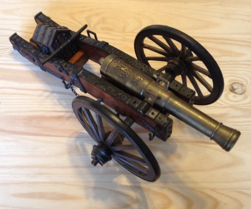 Military 15” Replica Napoleon Brass Cannon Model w/ Hardwood & Metal Carriage