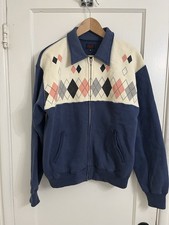 1950s Rock N Roll Rockabilly Style Diamond Argyle Full Zip Sweater Made In Japan