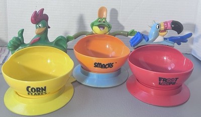 Kellogg's Cereal Bowls With Suction Cup Plastic Lot Of 3 Vintage 2000