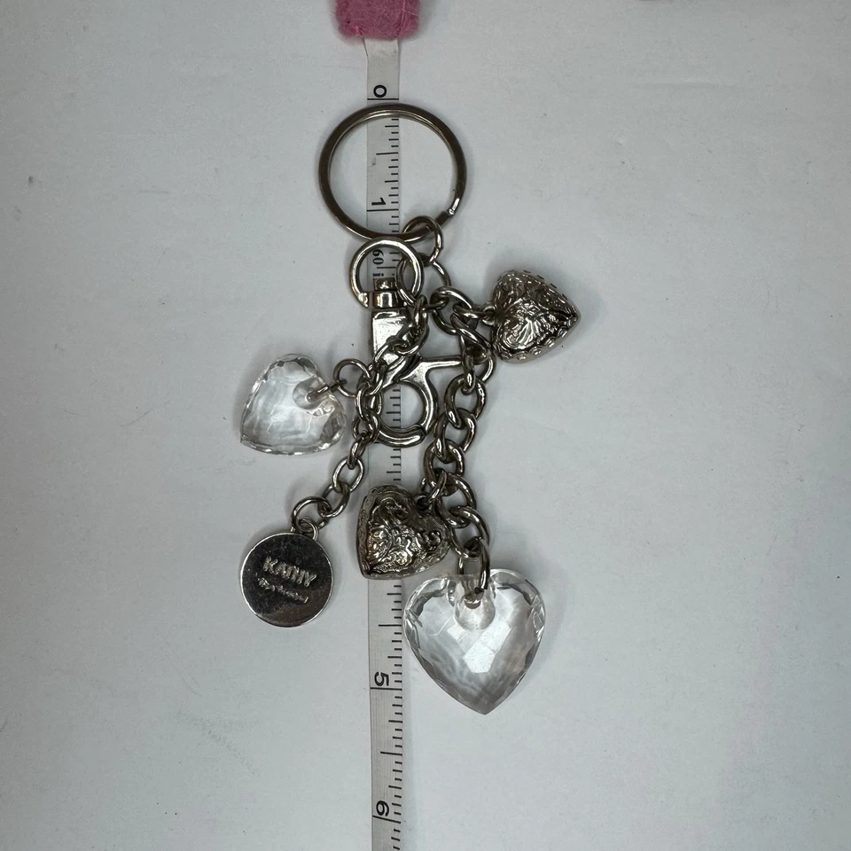 Kathy Van Zeeland Keychain Silver Tone Clear Colored Hearts Purse Fob Bag Charm - Image 4 of 4
