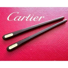 CARTIER Black / Silver Inlay Temple Tips OEM Replacements 1x SET NEW!!