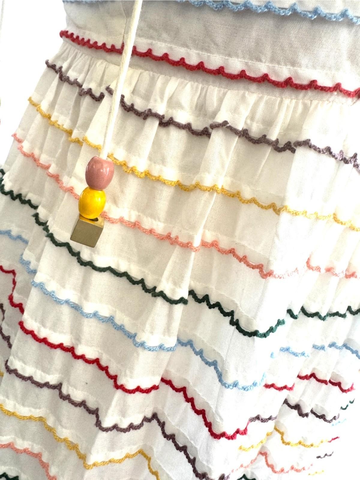 Zimmermann Zinnia Embroidered Scallop Midi Dress |Sz 1, Cotton, White, Tie Close