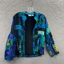 Chicos Women Silk Patchwork Open Front Jacket S Indie Artsy Lightweight Layering