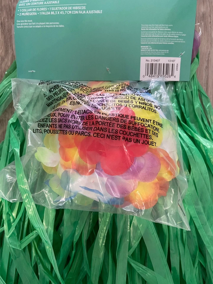 Disfraz de Hula Hawaiano Luau Falda de Hierba, Lei, Sujetador de Hibisco y 2 Pulseras NUEVO Foto 4 de 4