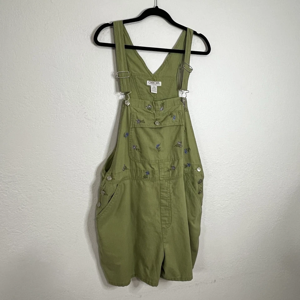 VTG Y2K Cherokee Overall Shorts Green Embroidered Linen Blend Women’s Plus 20W - Image 2 of 4