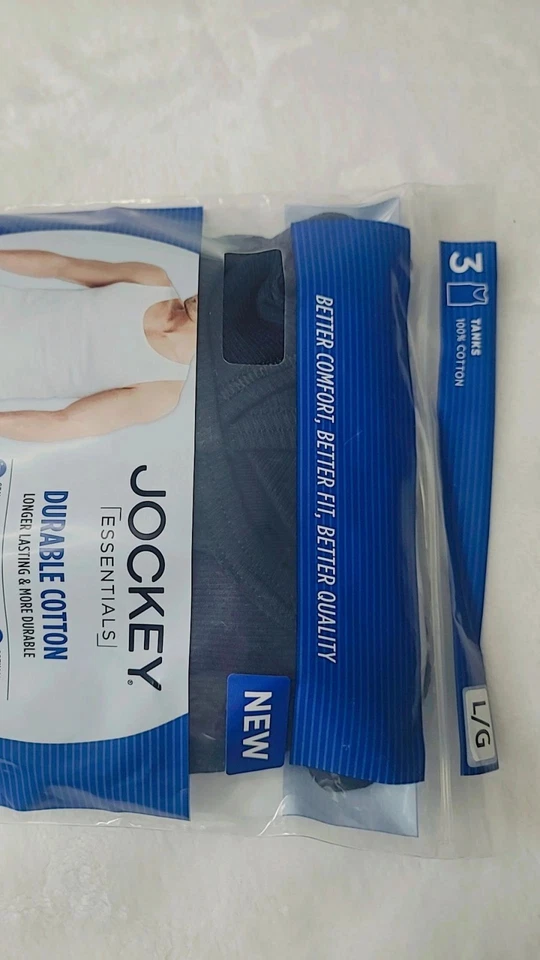 Jockey Essentials Mens White Durable 100% Cotton Tank Top 3-Pack Size L - Image 4 of 4