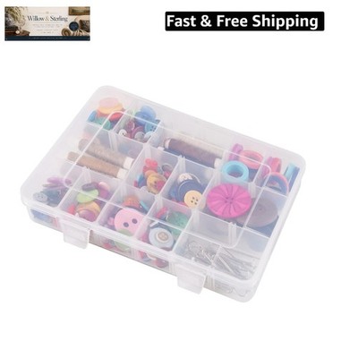 18 Grids Plastic Organizer Box with Dividers, Clear Compartment Container Sto...