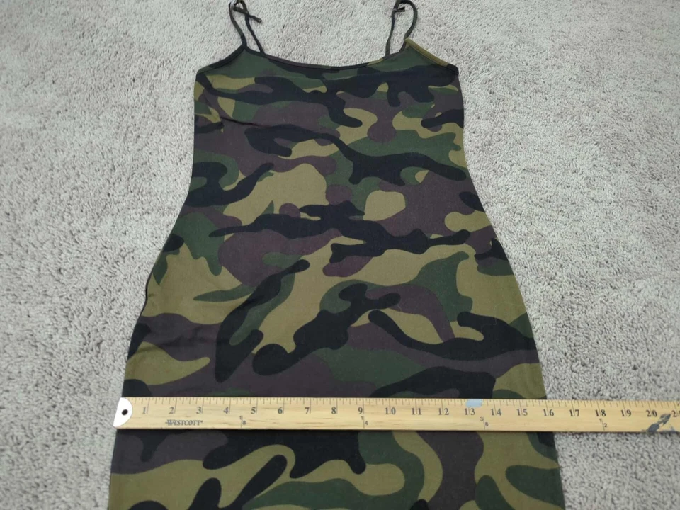 Maxi vestido sin mangas Nova de moda para mujer mediano verde camuflado ceñido al cuerpo dobladillo de sirena Foto 3 de 4