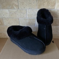 UGG TAZZETTE BLACK SUEDE SHEEPSKIN LINED CUFF SLIPPERS SHOE WOMEN SIZE US 6